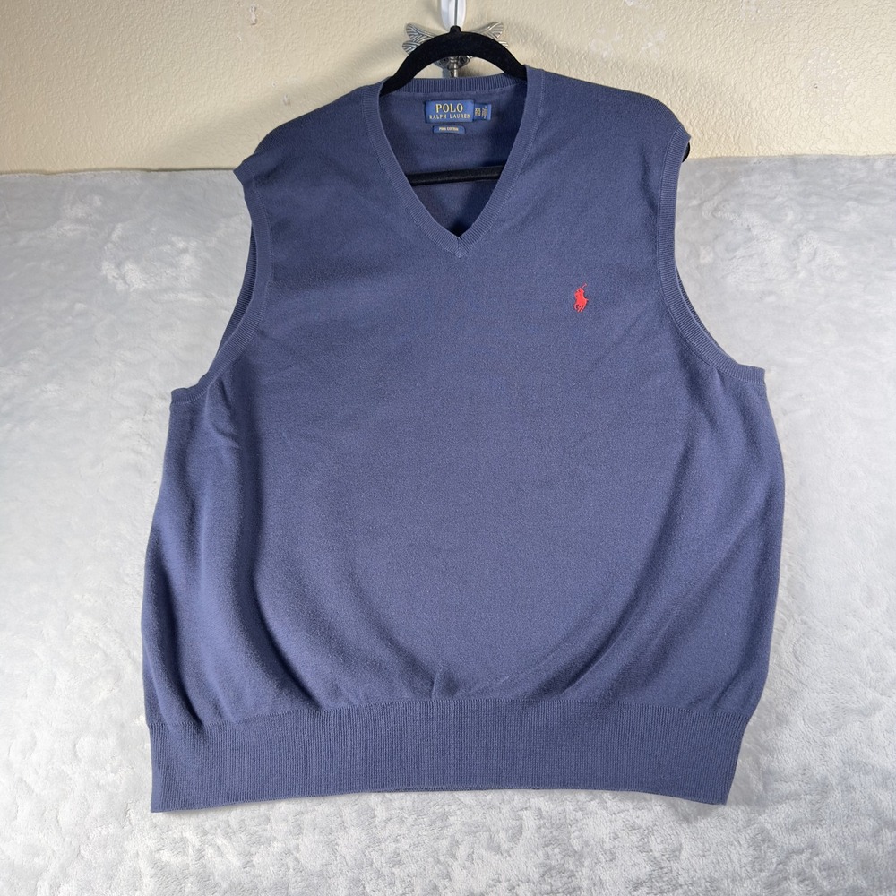 Polo Ralph Lauren Sweater Vest Mens 2XL Blue‎ Pima Cotton Pullover Classic